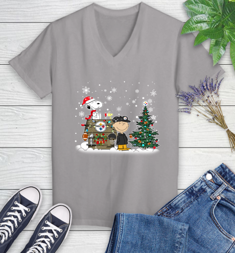 NFL Pittsburgh Steelers Snoopy Charlie Brown Christmas Football Super Bowl Sports Women's V-Neck T-Shirt 4