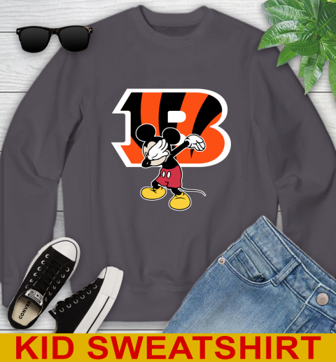 Cincinnati Bengals NFL Football Dabbing Mickey Disney Sports Youth Sweatshirt 6