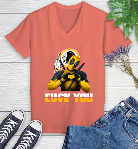 NHL Washington Redskins Deadpool Love You Fuck You Football Sports Women's V-Neck T-Shirt 6