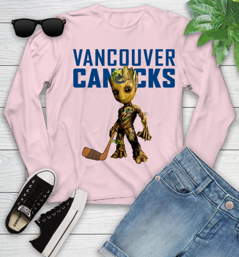 Vancouver Canucks NHL Hockey Groot Marvel Guardians Of The Galaxy Youth Long Sleeve 10