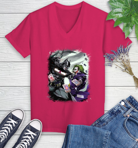 Los Angeles Angels MLB Baseball Batman Fighting Joker DC Comics Women's V-Neck T-Shirt 9