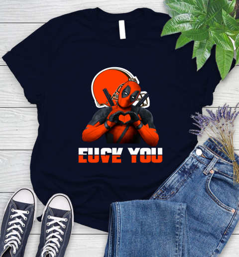 NHL Cleveland Browns Deadpool Love You Fuck You Football Sports Women's T-Shirt 2