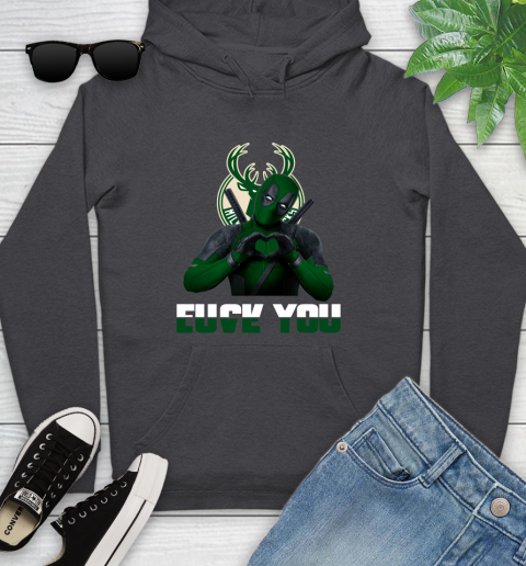 NBA Milwaukee Bucks Deadpool Love You Fuck You Basketball Sports Youth Hoodie 8