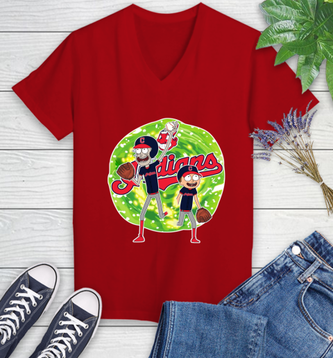 MLB Cleveland Indians Rick And Morty Baseball Sports Women's V-Neck T-Shirt 12