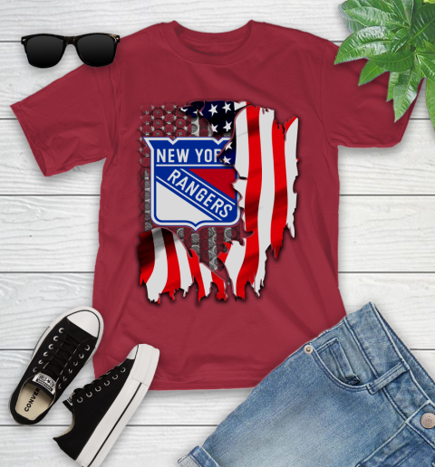 New York Rangers NHL Hockey American Flag Youth T-Shirt 14