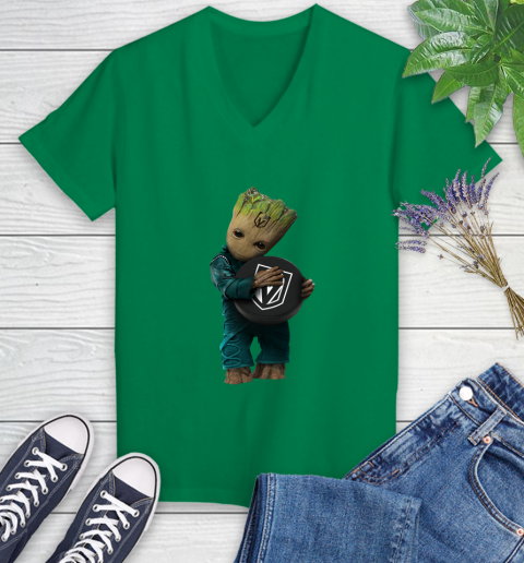 NHL Groot Guardians Of The Galaxy Hockey Sports Vegas Golden Knights Women's V-Neck T-Shirt 5