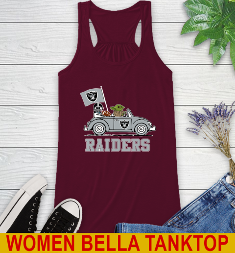NFL Football Oakland Raiders Darth Vader Baby Yoda Driving Star Wars Shirt Racerback Tank 3