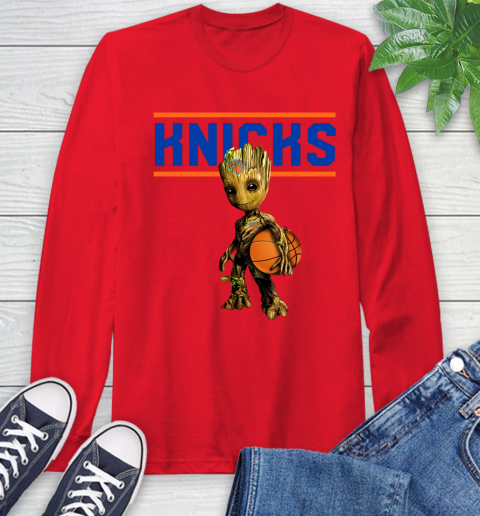 New York Knicks NBA Basketball Groot Marvel Guardians Of The Galaxy Long Sleeve T-Shirt 10
