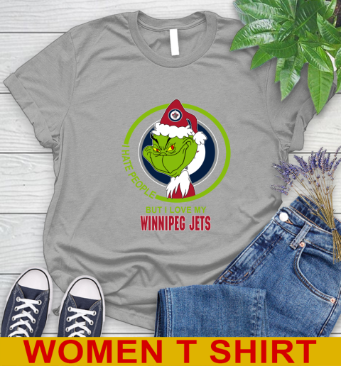 Winnipeg Jets NHL Christmas Grinch I Hate People But I Love My Favorite Hockey Team Women's T-Shirt 11