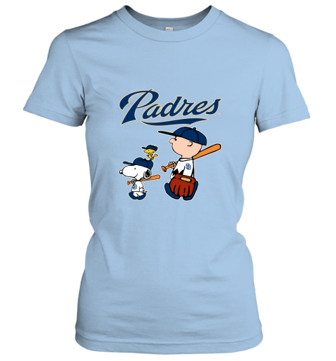 nfpk san diego padres lets play baseball together snoopy mlb shirt ladies t shirt 20 front light blue