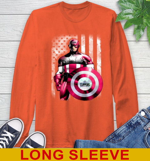 LA Clippers NBA Basketball Captain America Marvel Avengers American Flag Shirt Long Sleeve T-Shirt 5 LA Clippers NBA Basketball Captain America Marvel Avengers American Flag Shirt Long Sleeve T-Shirt - Image 5