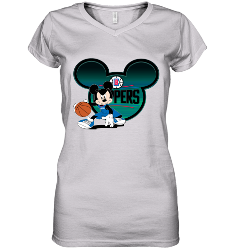 NBA LA Clippers Mickey Mouse Disney Basketball CJIMUVN6TRM women v neck t shirt 39 12 eeedec front white