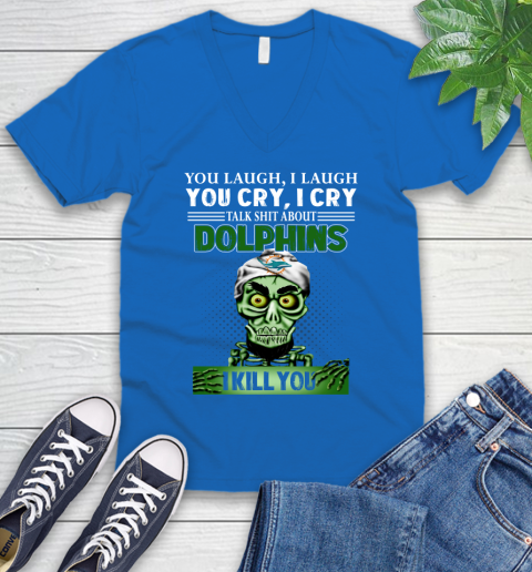 NFL Talk Shit About Miami Dolphins I Kill You Achmed The Dead Terrorist Jeffrey Dunham Football V-Neck T-Shirt 5