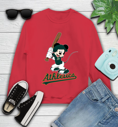 MLB Baseball Oakland Athletics Cheerful Mickey Mouse Shirt Youth Sweatshirt 8