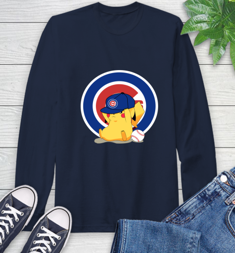 MLB Pikachu Baseball Sports Chicago Cubs Long Sleeve T-Shirt 4