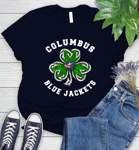 NHL Columbus Blue Jackets Three Leaf Clover St Patrick's Day Hockey Sports Women's T-Shirt 2