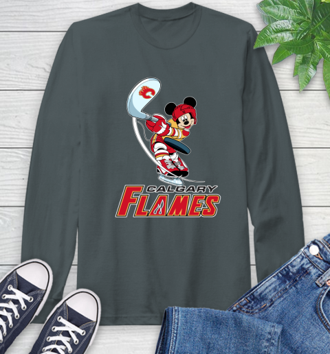 NHL Hockey Calgary Flames Cheerful Mickey Mouse Shirt Long Sleeve T-Shirt 7