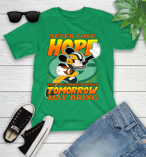 Green Bay Packers NFL Football Mickey Disney Never Lose Hope Youth T-Shirt 8