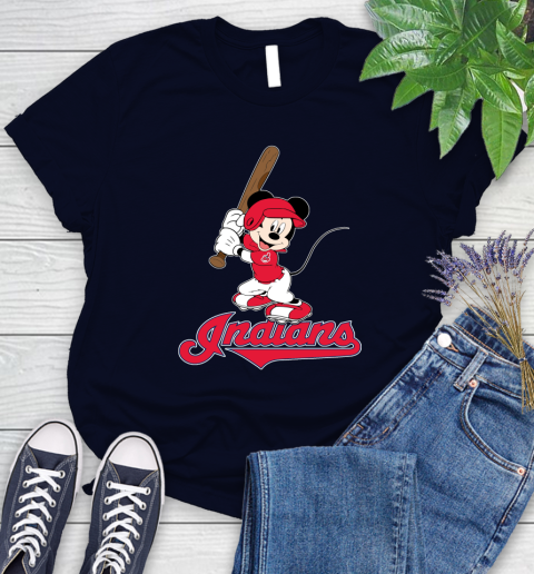 MLB Baseball Cleveland Indians Cheerful Mickey Mouse Shirt Women's T-Shirt 3