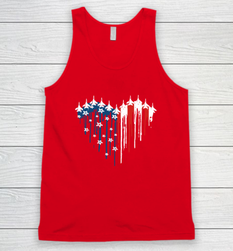 Retro Fighter Jet Airplane American Flag Heart 4th Of July Tank Top 4