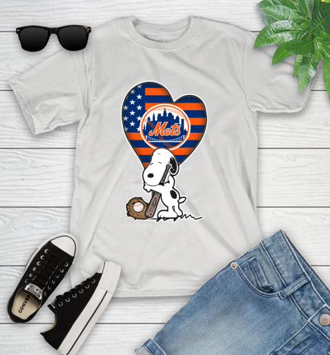 New York Mets MLB Baseball The Peanuts Movie Adorable Snoopy Youth T-Shirt
