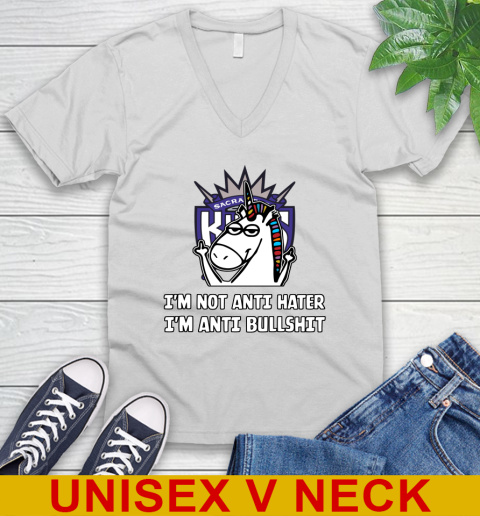 Sacramento Kings NBA Basketball Unicorn I'm Not Anti Hater I'm Anti Bullshit V-Neck T-Shirt