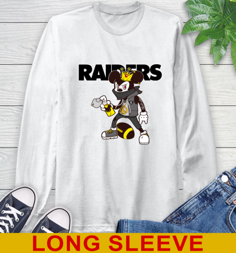 Oakland Raiders NFL Football Mickey Peace Sign Sports Long Sleeve T-Shirt