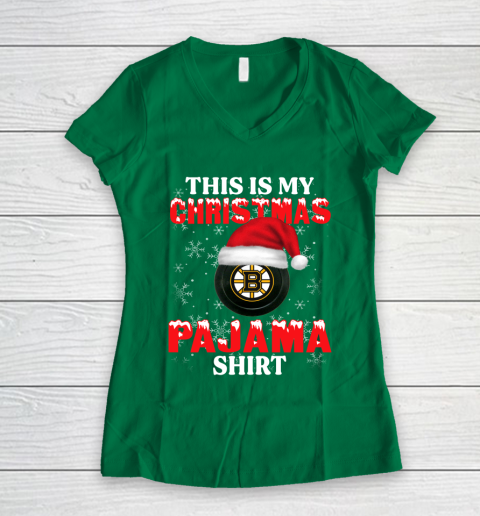 Boston Bruins This Is My Christmas Pajama Shirt NHL Women's V-Neck T-Shirt 3
