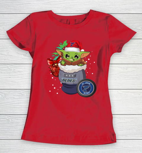 St.Louis Blues Christmas Baby Yoda Star Wars Funny Happy NHL Women's T-Shirt 10