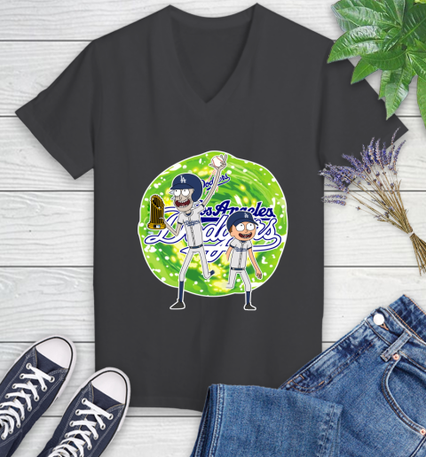 MLB Los Angeles Dodgers Rick And Morty Commissioner's Trophy Baseball Sports Women's V-Neck T-Shirt 8