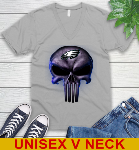 Philadelphia Eagles NFL Football Punisher Skull Sports V-Neck T-Shirt 3