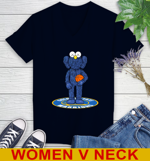 NBA Basketball Golden State Warriors Kaws Bff Blue Figure Shirt Women's V-Neck T-Shirt - Image 4