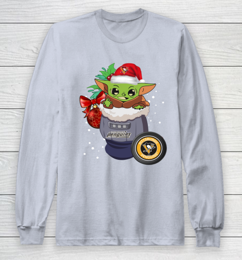 Pittsburgh Penguins Christmas Baby Yoda Star Wars Funny Happy NHL Long Sleeve T-Shirt 6