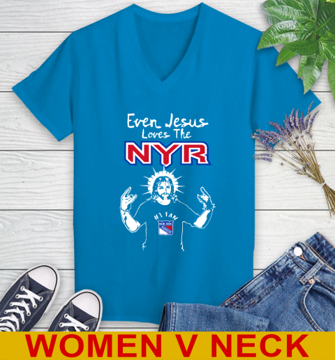 New York Rangers NHL Hockey Even Jesus Loves The Rangers Shirt Women's V-Neck T-Shirt 7