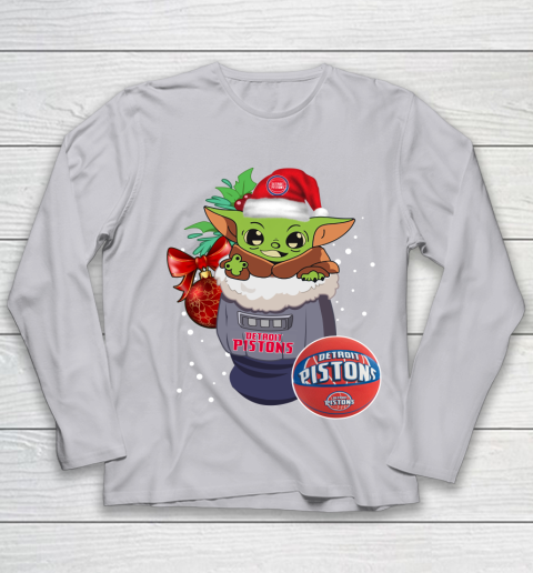 Detroit Pistons Christmas Baby Yoda Star Wars Funny Happy NBA Youth Long Sleeve 5