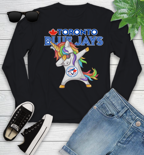 Toronto Blue Jays MLB Baseball Funny Unicorn Dabbing Sports Youth Long Sleeve 2