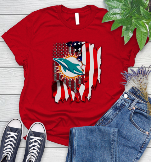Miami Dolphins NFL Football American Flag Women's T-Shirt 13