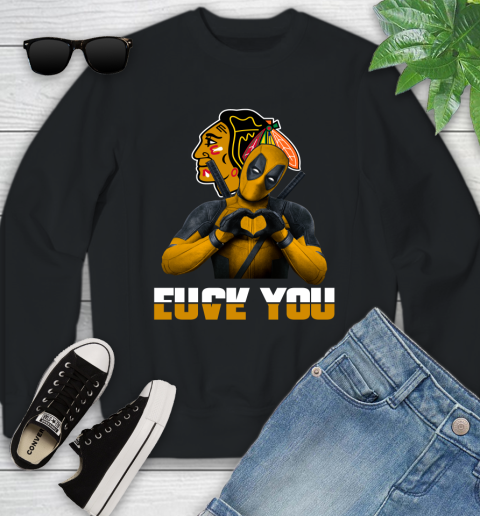 NHL Chicago Blackhawks Deadpool Love You Fuck You Hockey Sports Youth Sweatshirt