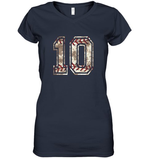 ct61 baseball jersey number 10 vintage distressed women v neck t shirt 39 front navy