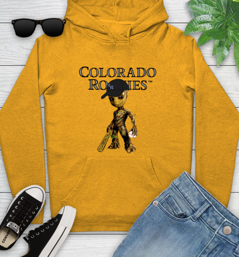 MLB Colorado Rockies Groot Guardians Of The Galaxy Baseball Youth Hoodie 3