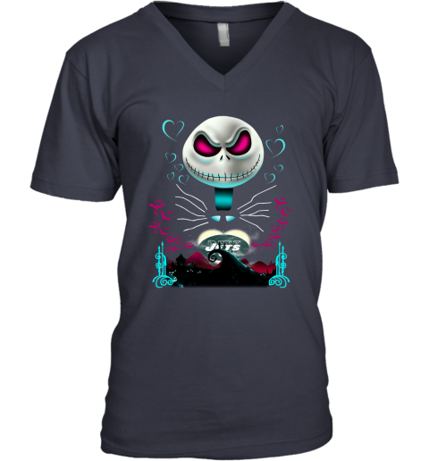 NFL New York Jets Jack Skellington Sally The Nightmare Before Christmas Football vDPIF2w0X8o v neck unisex 8 95 151514 front navy