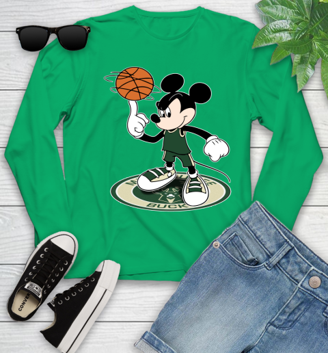 NBA Basketball Milwaukee Bucks Cheerful Mickey Disney Shirt Youth Long Sleeve 6