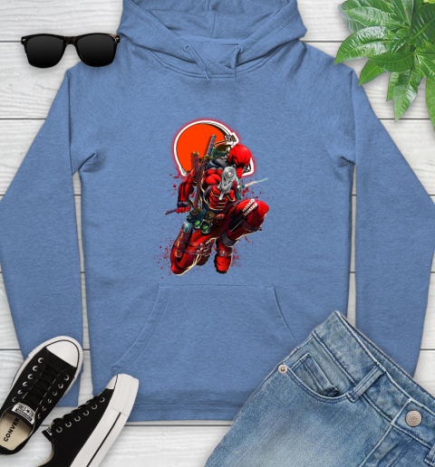 NFL Deadpool Marvel Comics Sports Football Cleveland Browns Youth Hoodie 12