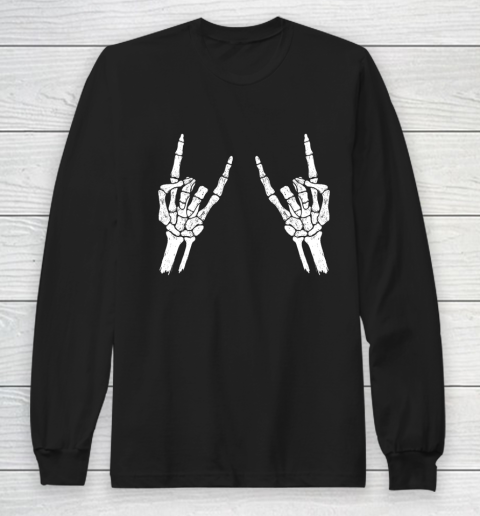 Halloween Skeleton Rocker Graphic Long Sleeve T-Shirt