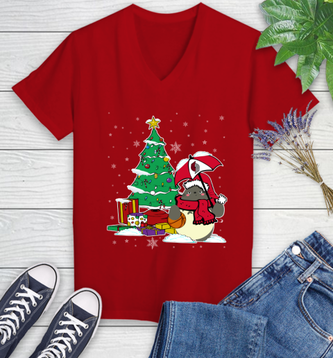Portland Trail Blazers NBA Basketball Cute Tonari No Totoro Christmas Sports Women's V-Neck T-Shirt 11