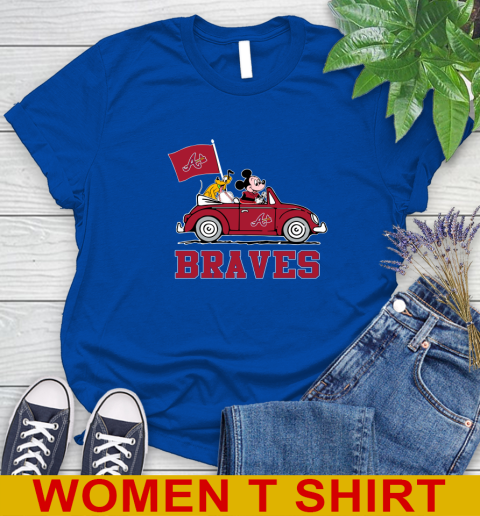 MLB Baseball Atlanta Braves Pluto Mickey Driving Disney Shirt Women's T-Shirt - Image 10