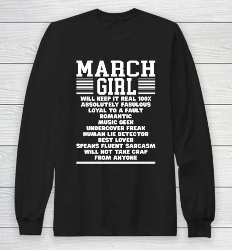 March Girl Facts Gift Funny Birthday Gifts Queen Women Girls Long Sleeve T-Shirt