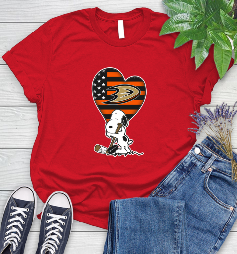 Anaheim Ducks NHL Hockey The Peanuts Movie Adorable Snoopy Women's T-Shirt 9