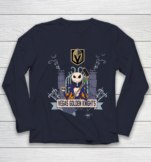 NHL Vegas Golden Knights Hockey Jack Skellington Halloween Youth Long Sleeve 2