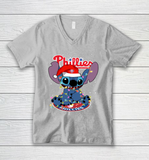 Philadelphia Phillies MLB noel stitch Baseball Christmas V-Neck T-Shirt 3 Philadelphia Phillies MLB noel stitch Baseball Christmas V-Neck T-Shirt - Image 3